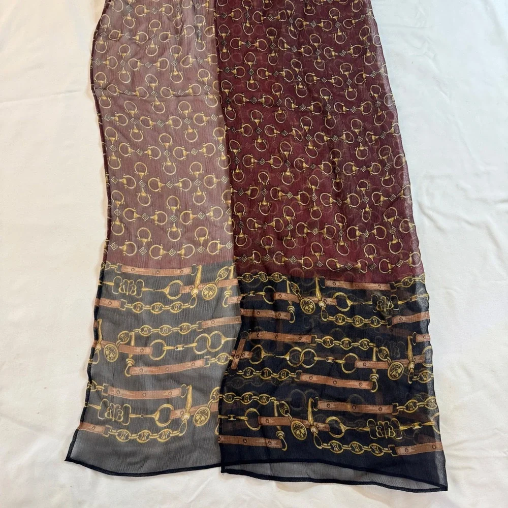 Brooks Brothers Silk Scarf Equestrian Bit Chain‎ Print Burgundy Black 24
